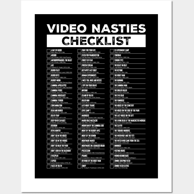 Video Nasties checklist – All-white version Wall Art by andrew_kelly_uk@yahoo.co.uk